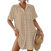 Bsubseach Swimsuit Coverup for Women Swiss Dot Bathing Suit Swimwear Button Down Beach Shirt Cover Up Resort Wear