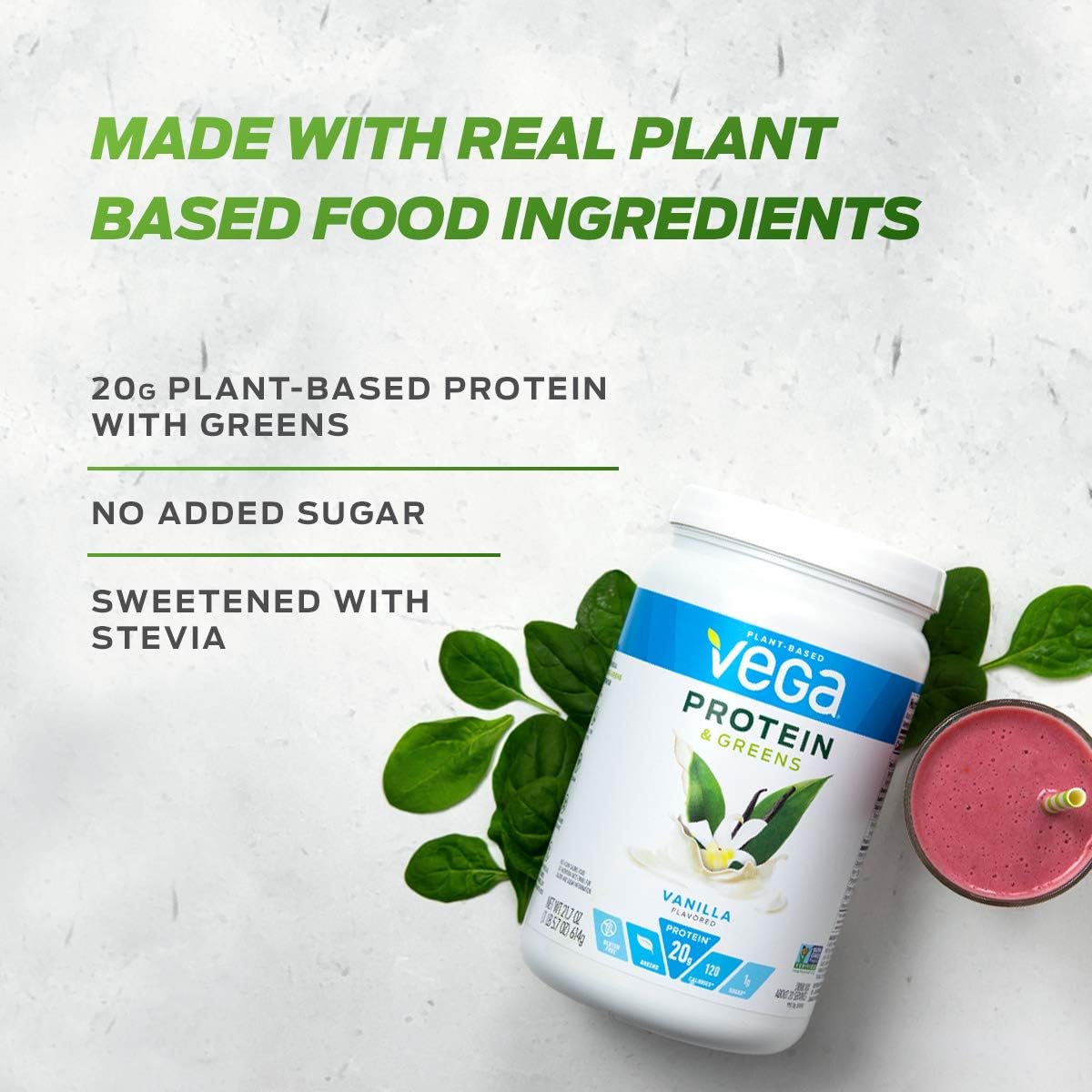 Vega Protein and Greens, Chocolate, Plant Based Protein Powder Plus Veggies - Vegan Protein Powder, Keto-Friendly, Vegetarian, Soy Free, Dairy Free, Lactose Free (25 Servings, 1 lb 12.7oz): Health & Personal Care