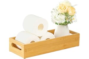 VITVITI Toilet Tray for Bathroom, Bamboo Toilets Paper Storage with Handles, Toilet Paper Tray Holder Organizer Basket for Top Tank/Kitchen Counter Natural,14.9x5.9 Inch