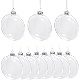 4E's Novelty Clear Flat Ball Ornaments for Crafts Fillable - Pack of 12 Bulk, 80mm 3.15" Disc Shaped Transparent Shatterproof Christmas Ornaments for DIY Crafts to Paint Or Fill