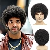 BCHR Afro Wig Men，70's Costumes for Men Heat Resistant Synthetic Disco Wig（Black,6 inch）