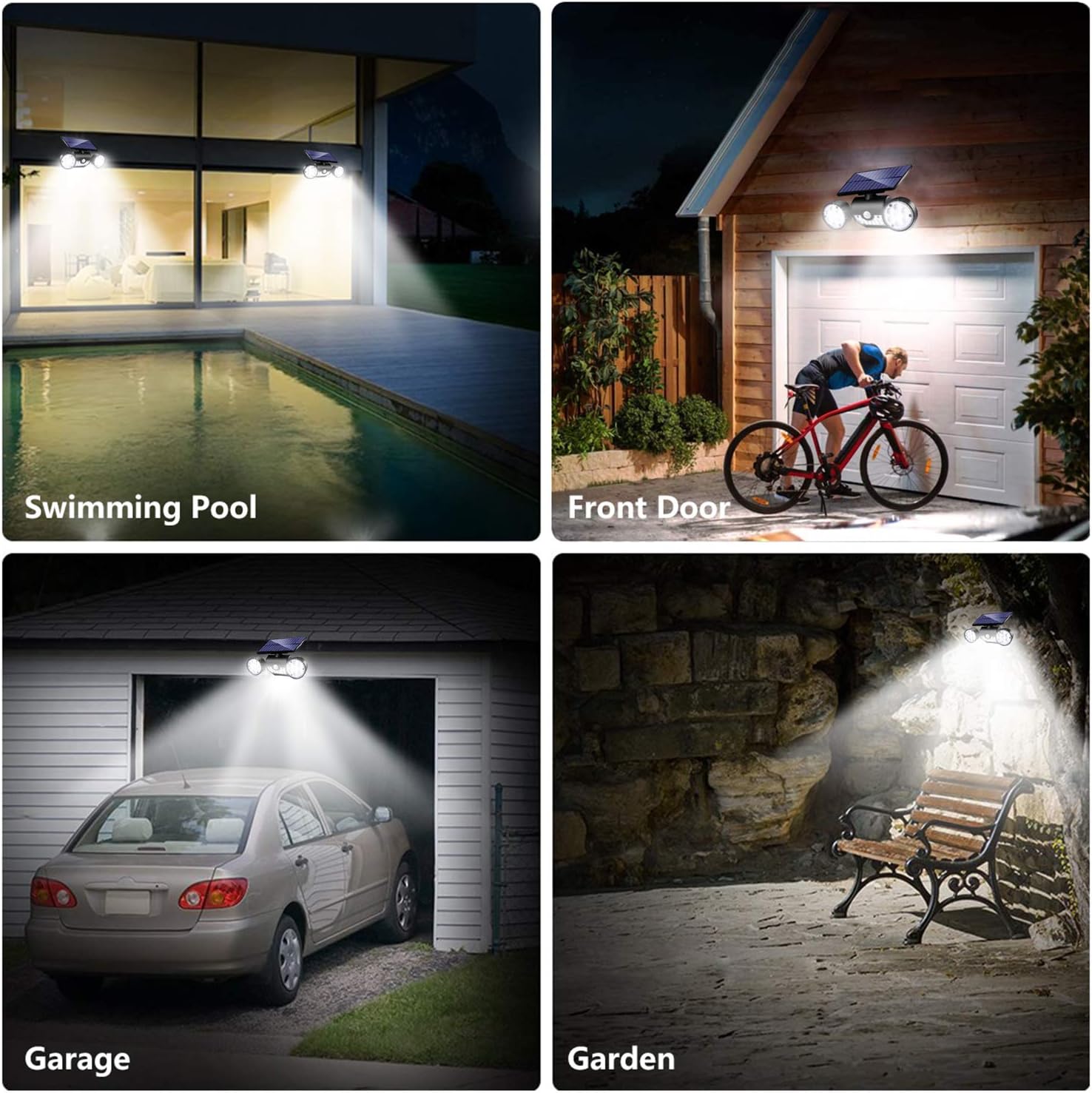 Ambaret Outdoor Solar Lights, 30 LED Solar Security Lights with Motion Sensor Dual Head Spotlights IP65 Waterproof 360° Adjustable Solar Motion Lights Outdoor for Yard Garden Garage Patio 2 Pack - - 