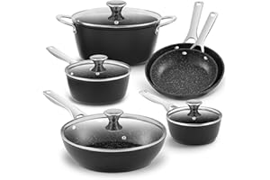 Induction Cookware Nonstick, BEZIA Pots and Pans Set for Induction Cooktop, Compatible with All Stoves, Dishwasher Safe Kitchen Cooking Pan Set with Frying Pans, Saucepans & Stockpot, 10-Piece