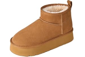 OOW Ankle Platform Boots for Women Genuine Suede Short Winter Snow Boot with Cozy Memory Foam