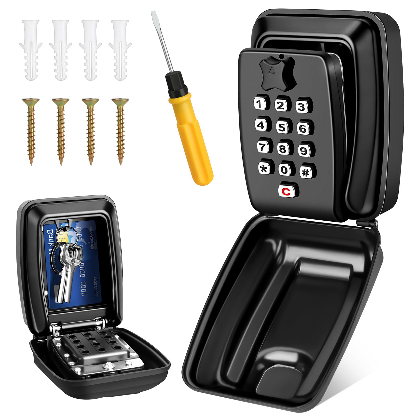 Key Safe Wall Mounted, Large Key Lockable Box Outdoor with Resettable 12-Digit Code and Weatherproof Cover, for Home School Garage Office Heavy Lock Box with Code