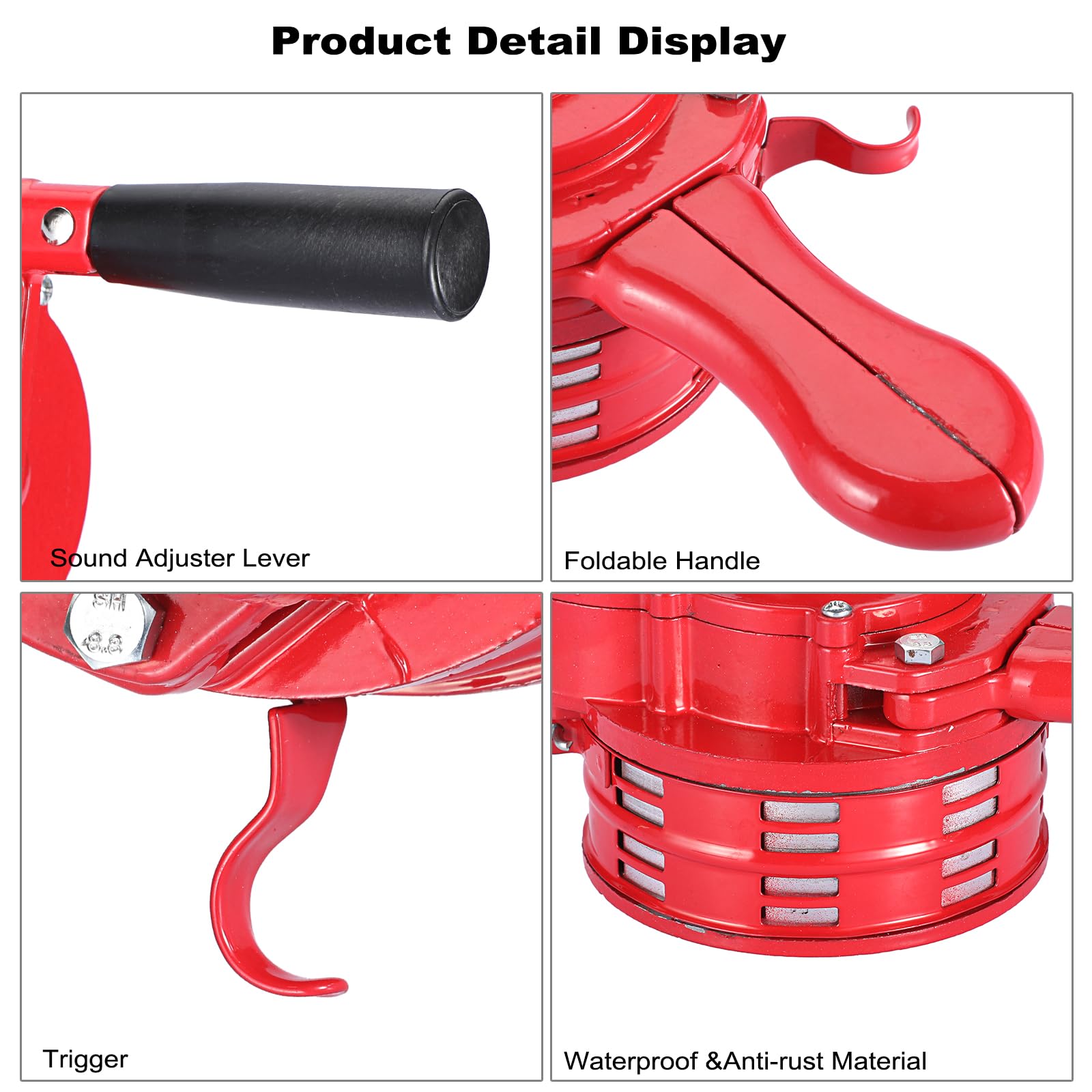 Sumnacon Hand Crank Siren Manual Operated Air Raid Siren with Foldable Handle for Sporting Events, Emergency Sturdy Waterproof Aluminum Alloy Tornado Sirens Portable Loud Volume Emergency Sirens, Red