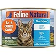 Feline Natural Wet Cat Food Pate - Beef Feast, 6 Ounce (Pack of 12), Grain-Free Recipe, New Zealand Sourced Ingredients