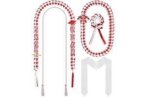 Canlierr 18 Pcs Graduation Leis and Stole and Honor Cords 2025 Braided Necklace Adjustable for Student Graduation Gifts Party Supplies(Red and White)