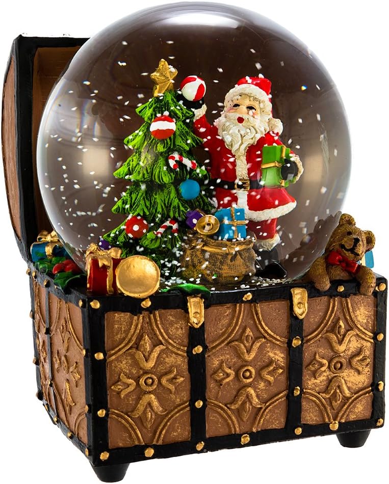 Snow Globes - Kurt S. Adler J3259 100mm Wind-Up Musical Santa Water Globe in Treasure Chest