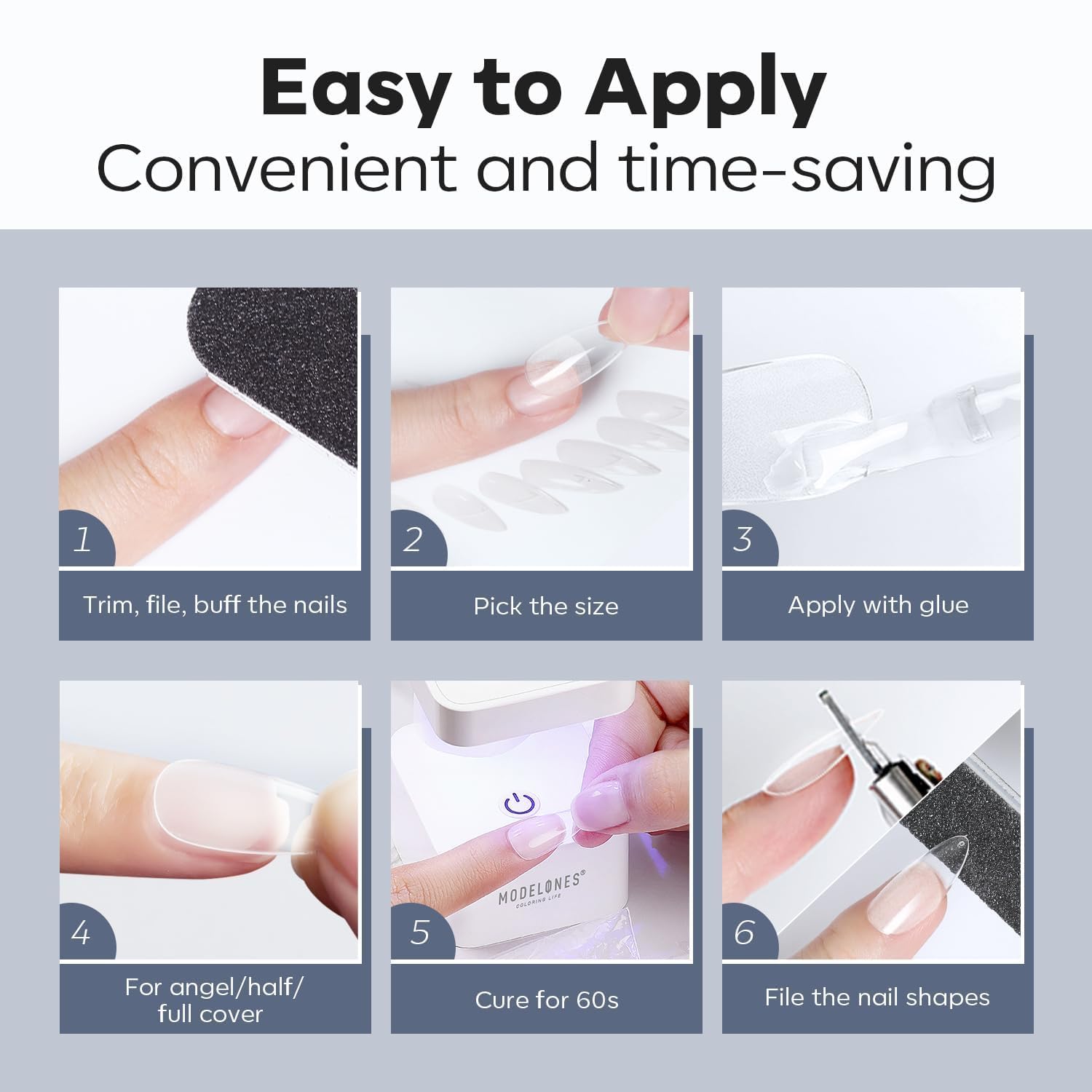 Modelones Almond Fake Nail Tips -500Pcs Medium Soft Gel Nail Tips Almond Shape Pre Etched Half Matte Full Cover Clear Acrylic Gel Kit False Press on for Extension Manicure Salon DIY at Home 10 Sizes - Image 9