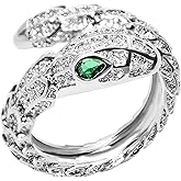 Quodaudes Adjustable Rings for Women 14k Gold Plated Bunny Ring Stackable Rings Pack Cute Silver Rings Set for Women (Silver Snake CZ)