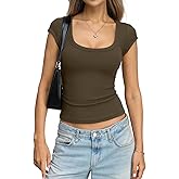 EasyGala Womens Cotton Ribbed Scoop Neck Short Sleeve Shirts Cap Sleeve Slim Fit T-Shirt Basic Summer Going Out Top 2026