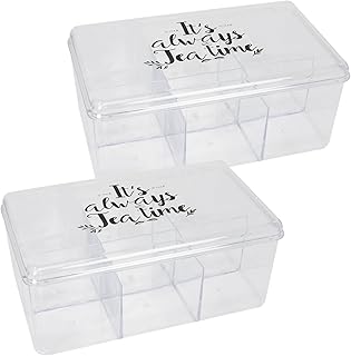 com-four® 2X Aufbewahrungsbox für Tee und Teebeutel, Teebox aus transparentem Kunststoff mit 6 Fächern, 21,5 x 15 x 9 cm (02 Stück - 21.5x15x9cm Klarsicht)
