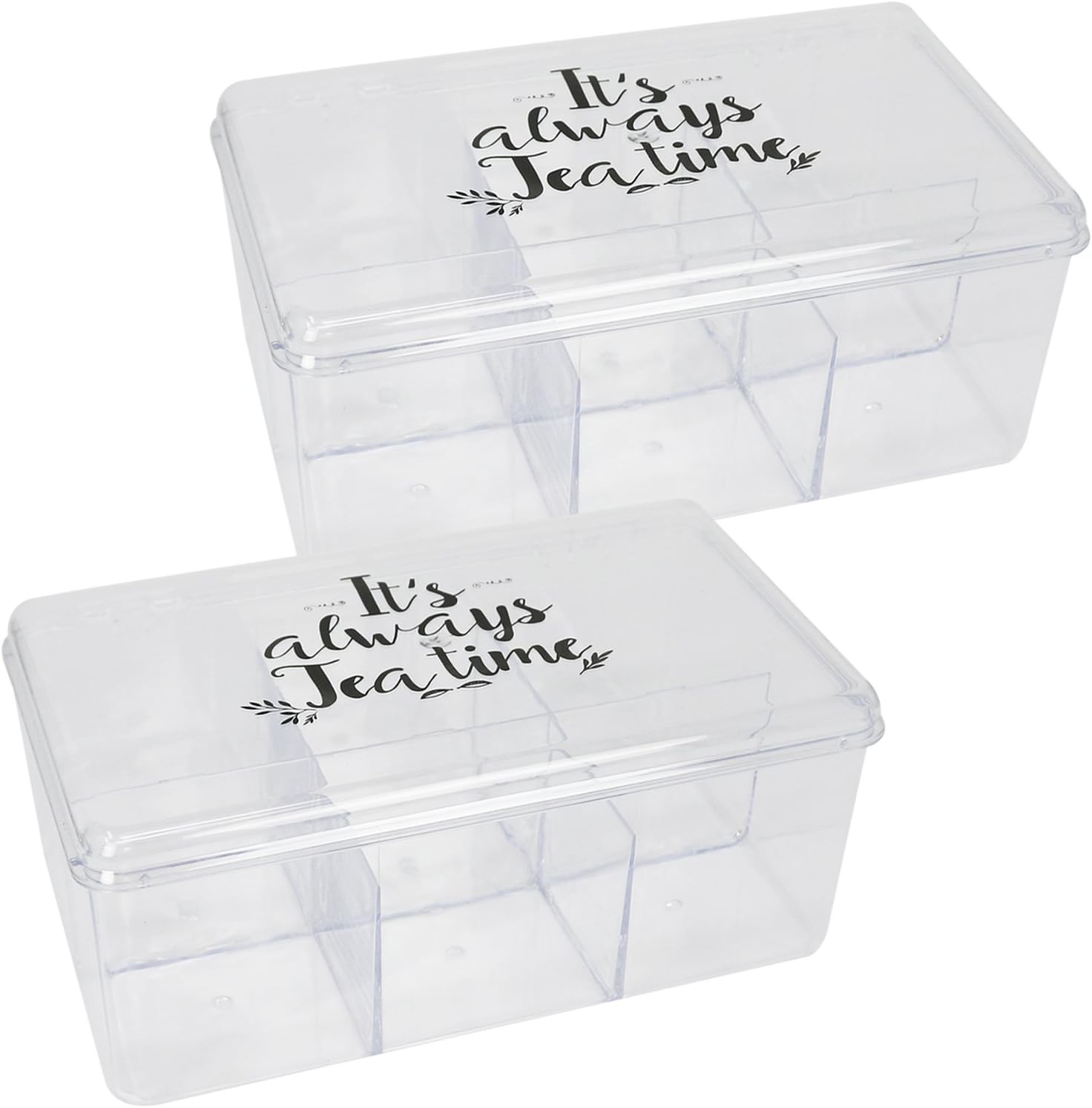 com-four® 2X Aufbewahrungsbox für Tee und Teebeutel, Teebox aus transparentem Kunststoff mit 6 Fächern, 21,5 x 15 x 9 cm (02 Stück - 21.5x15x9cm Klarsicht)