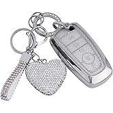 Meruns for Ford key fob cover with Diamond Bling Keychain, Car Accessories Shell for Explorer Fusion Escape Edge Expedition Bronco F150 F250 F350 F450 F550 Maverick Mustan,Silver Clear