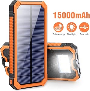 Portable Charger Power Bank 15000mAh, Elzle Solar Charger, Solar Power Bank Battery Pack, High-Speed Charging Solar Phone Charger for iPhone, Samsung and More.