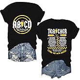 Potia Teacher Shirts for Women Funny ABCD Teacher Tour T-Shirt Casual Back to School Teach Tee Tops