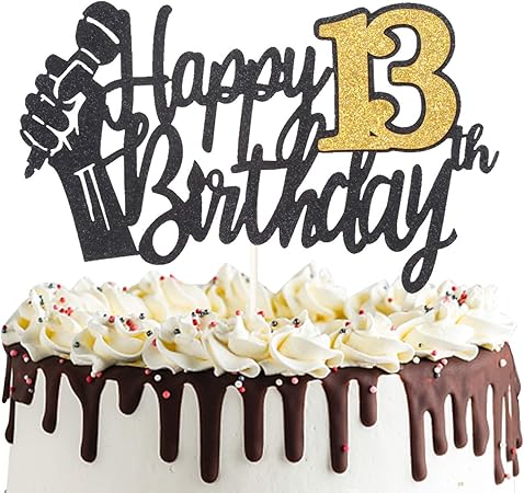 Amazon 13歳の誕生日おめでとうケーキトッパー マイク付き 13歳の誕生日パーティーデコレーション 13歳の誕生日ケーキの飾り おもちゃ おもちゃ