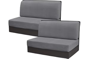 CRFATOP Sets of 2 RV Dinette Cushion Slipcover Jacquard Elastic Camper Cushion Covers Stretch 2 Seat Sofa Chair Cover Furniture Protector for RV Car Bench 2 Backrest Covers & 2 Bench Covers,Dark Grey