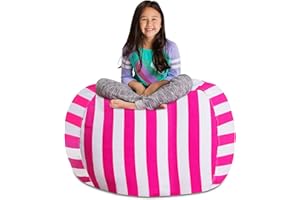 POSH CREATIONS Posh Stuffable Kids Stuffed Animal Storage Bean Bag Chair Cover - Childrens Toy Organizer, X-Large 48" - Canvas Stripes Pink and White