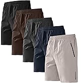 BUYJYA 5 Pack Men's Athletic Gym Shorts Set Workout Basketball Running Elastic Waist with Zipper Pocket Gift