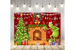 BASIFOTO Cartoon Fireplace Backdrop for Christmas Party Supplies 5x3ft Grinch Xmas Photo Background Merry Christmas Photography Backdrop Grinchmas Banner (HM52541E)