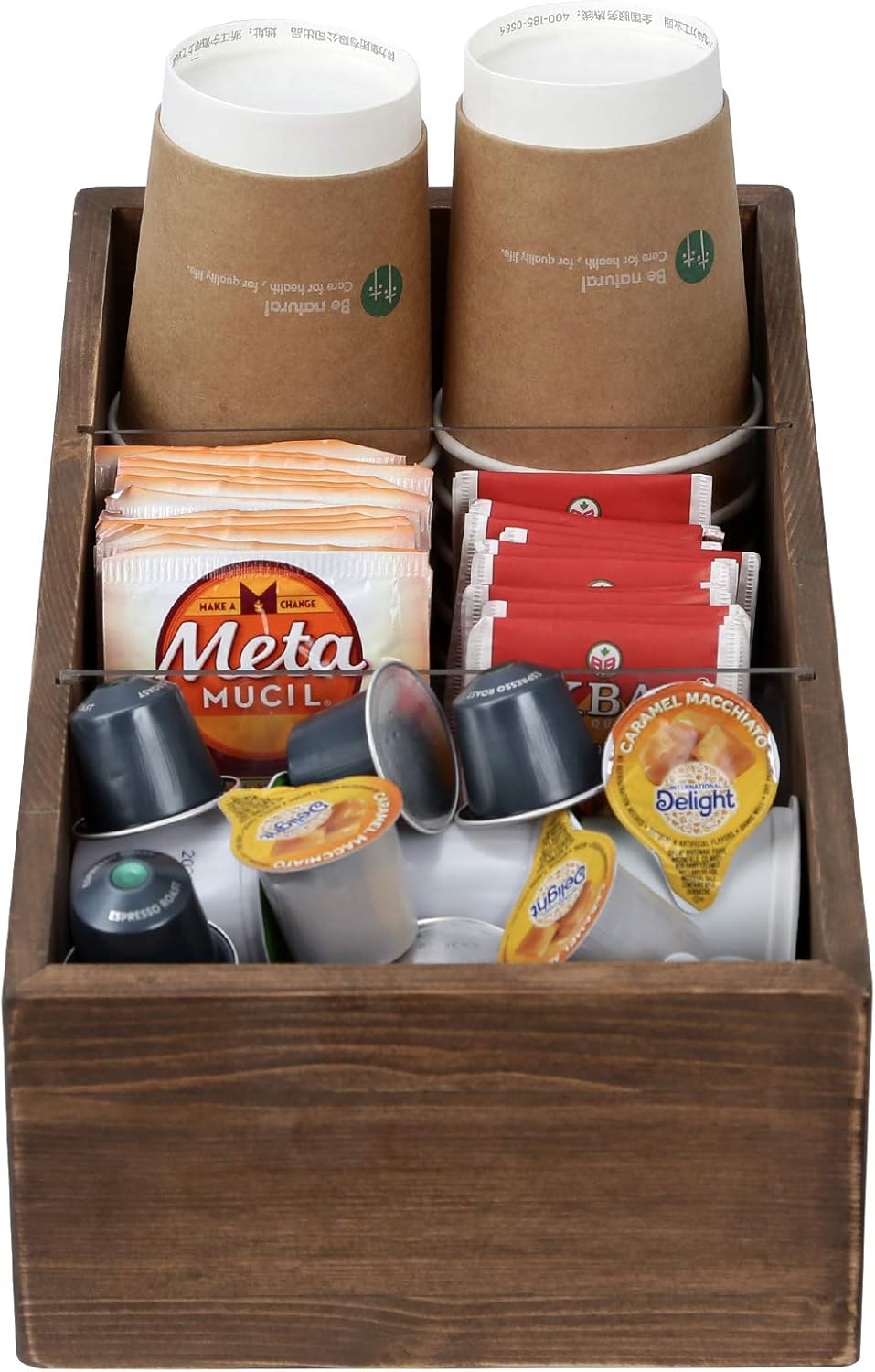 Halcent Coffee Condiment Organizer Tea Holder, Wood Tea & Coffee