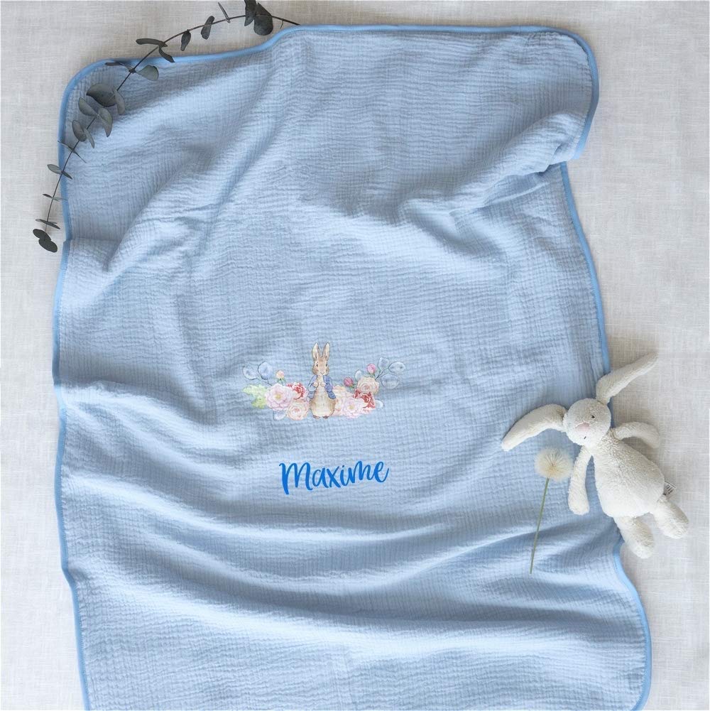 Couverture Bebe Personnalisee Polaire Et Double Gaze Bleu Personnalisable Avec Prenom Ideal Cadeau De Naissance Bebe Garcon Cadeau Baby Shower Cadeau D Anniversaire Cadeau De Bapteme Cadeau De Noel Amazon Fr Handmade