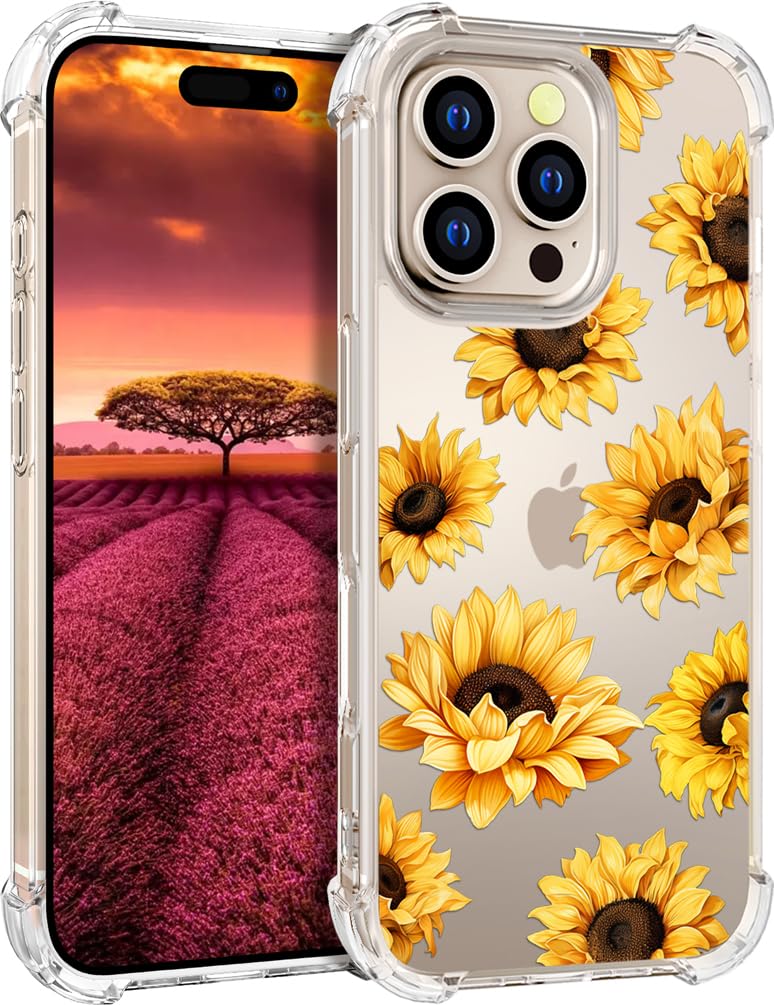 Topgraph Compatible with Iphone 16 Pro Max Case Designer Cute Clear For Women,Transparent Silicone 16 Promax Phone Cover Case Design (Yellow Sunflower)