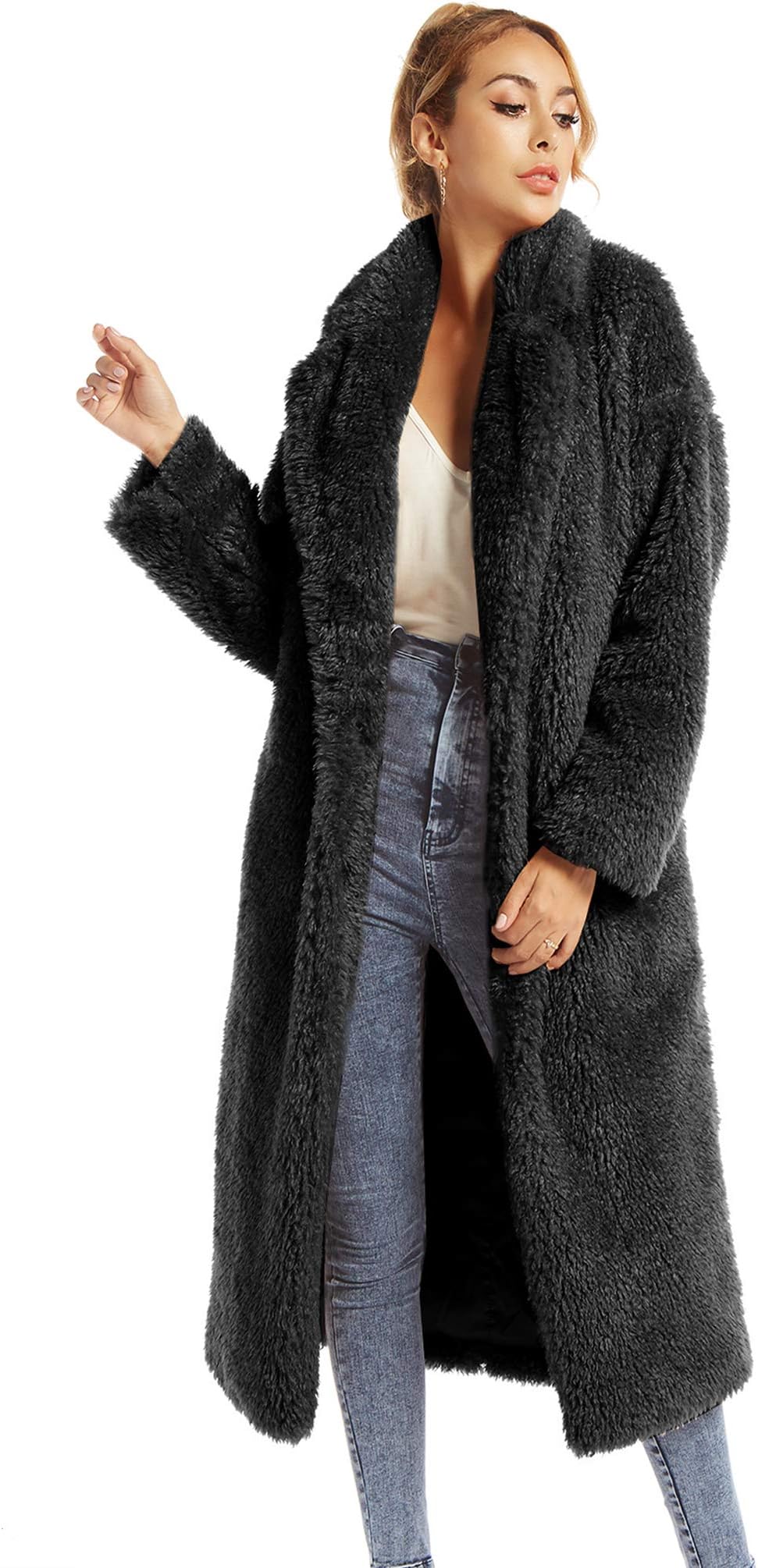 SUGAR POISONWomen Faux Fur Winter Coats Comfort Warm Outerwear Open Front Long Cardigan Overcoat Jacket