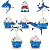 40Pcs Shark Cupcake Toppers and Shark Themed Cupcake Wrappers Party Supplies for Shark Ocean Themed Party Birthday Party Baby Shower 20Set Cupcake Decorations