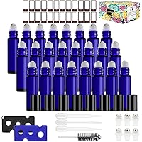 Glass Roller Bottles,24 Pack 10ml Cobalt Blue Roller Bottles for Essential Oils Roller Bottles with Stainless Steel Roller Ba