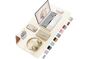 Aothia Double-Sided Desk Pad, Large Mouse Pad, Office Desk Mat, Non-Slip PU Leather Desk Blotter, Laptop Desk Pad, Waterproof Desk Writing Pad for Office and Home (Beige, 23.6" x 13.7")