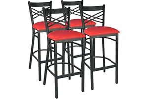 CenPro Commercial Restaurant Chair, Black Metal Cross-Back Barstool, Red Vinyl Seat, (Set of 4) (32Q-207)