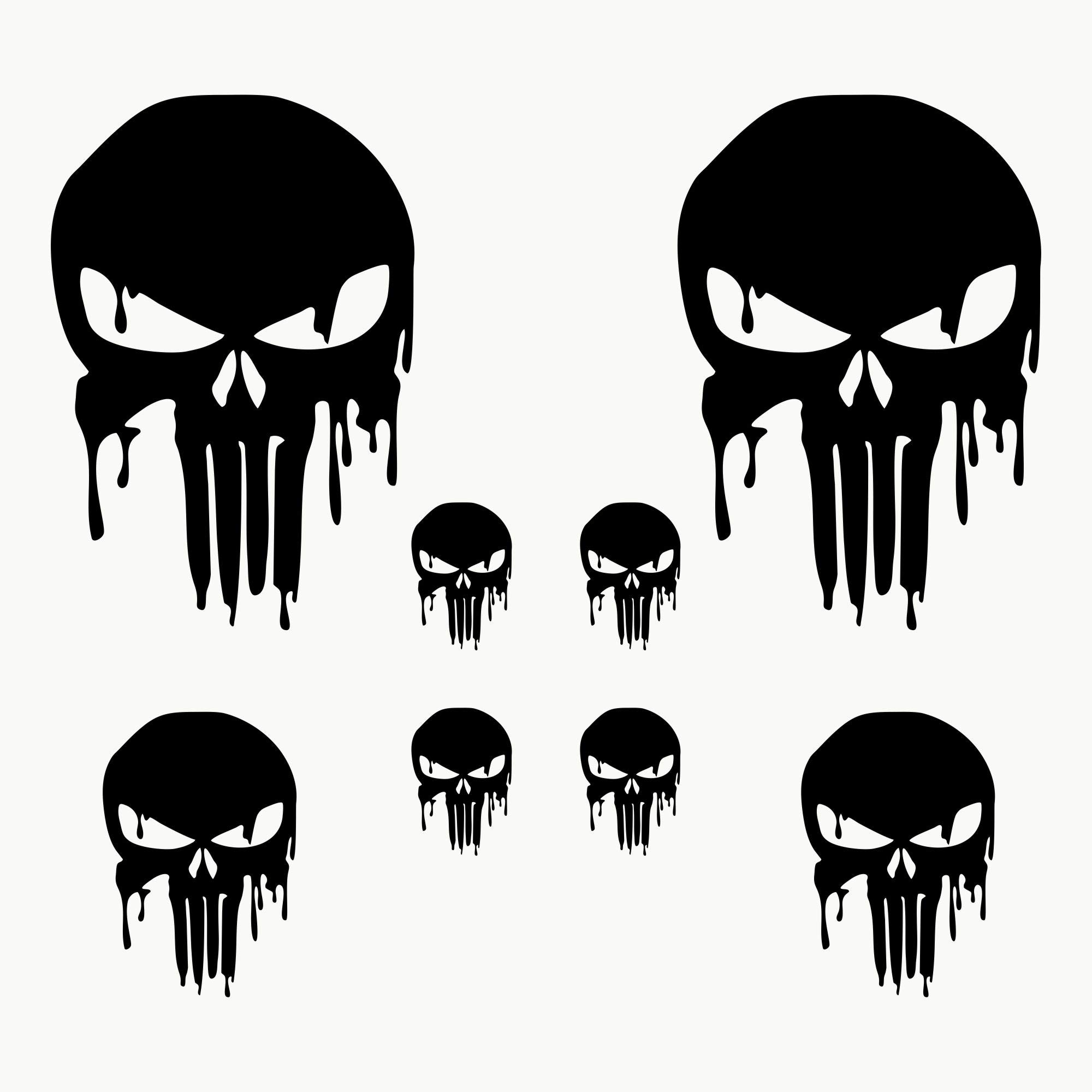 Autodomy Pack of 8 Units Melted Skull Stickers | Sticker Punisher Vinyl Rain and UV Resistant | Skull Sticker External for Car, Helmet and Motorbike | Black