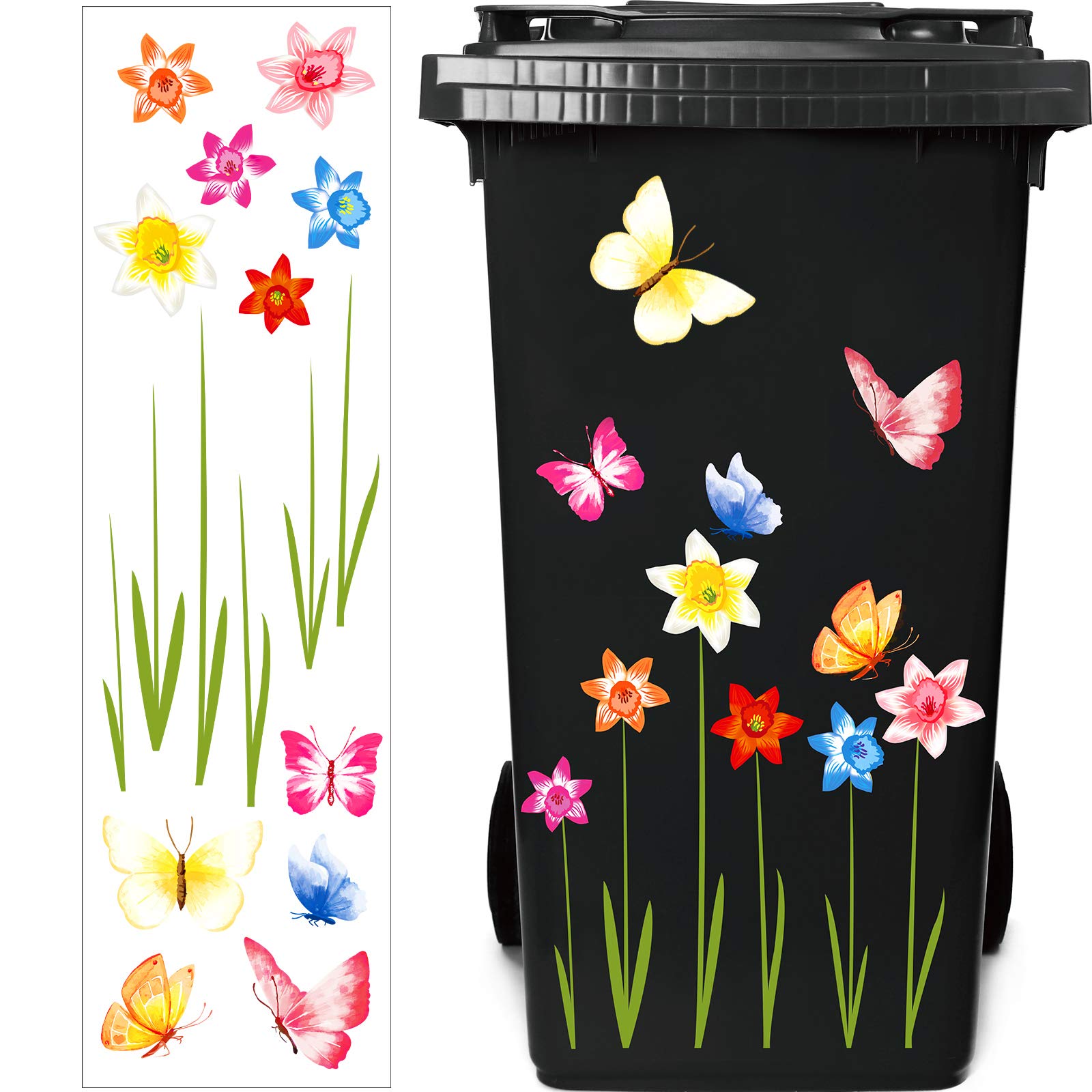 Outus Wheelie Bin Flower Stickers - Decorative Sticker for Bins, Fridge and Household Decorations (Colorful)