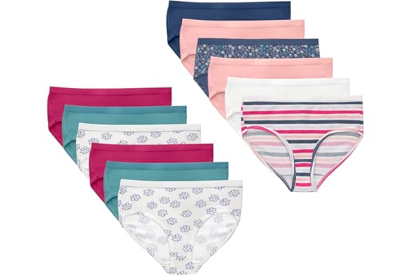 Hanes Girls' And Toddlers Underwear, Stretch Cotton Panties, 12-pack, Briefs, Bikini and Hipsters for Girls