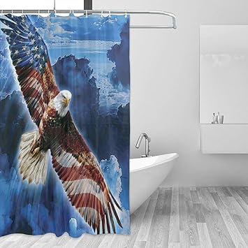 Amazon Com Ts Home Art Decor Shower Curtain American Eagle Flag Fabric Shower Curtains Set For Bathroom Waterproof Bath Curtain Christmas 66x72in Home Kitchen