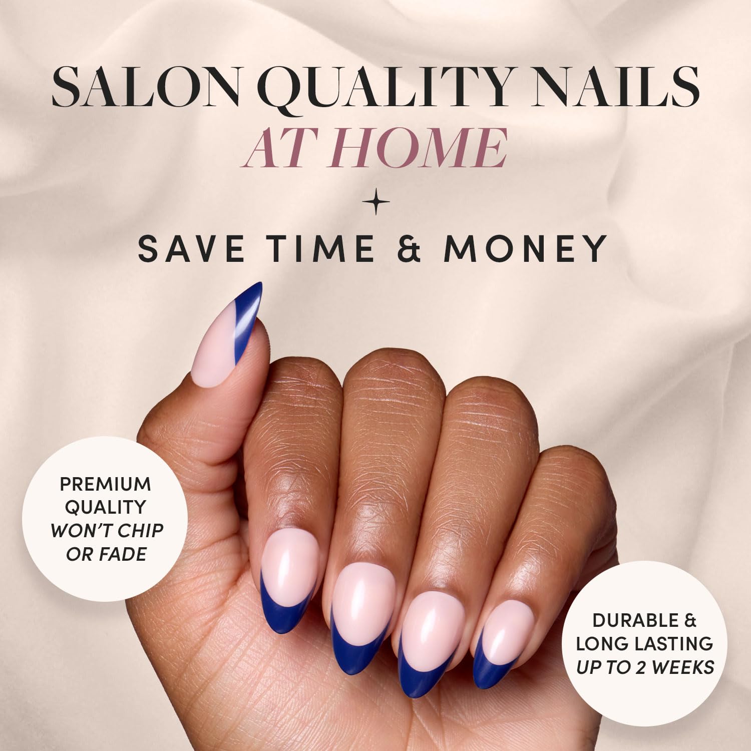 Glamnetic Press On Nails - French Riviera | Semi-Transparent Navy Blue French Tip Short Almond False Nails, Reusable Stick On Fake Nails with Glue | Salon Quality | 15 Sizes - 30 Nail Kit - Image 2