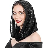Sequin Unisex Rave Hood, Sparkly Bandana Head Scarf, Festival Outfit & Costume Accessory for Mardi Gras, Halloween & Concerts, Black Rave Head Scarf