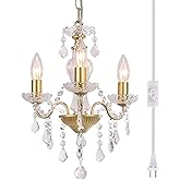 Chanlited Plug in Modern 3-Light Gold Chandelier with Glass Crystals, Candle Style Pendant Light Fixtures for Living Room, Gi