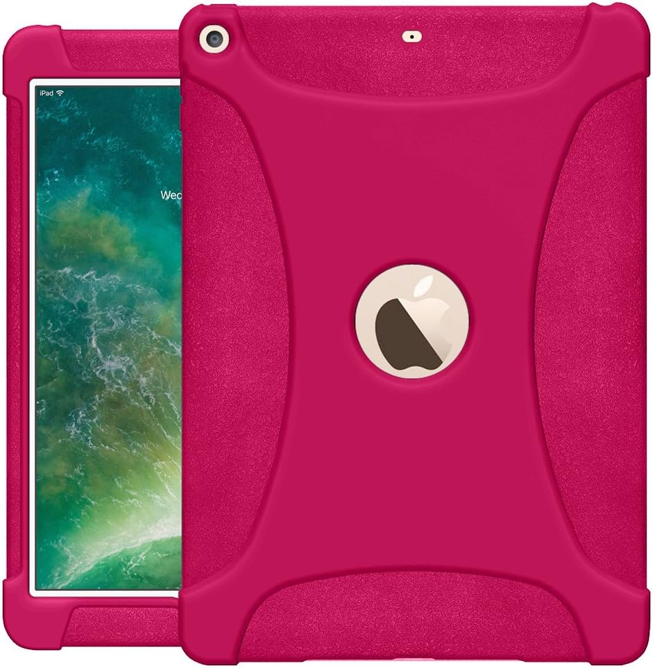 AMZER AMZ203684 Rugged Silicone Skin Jelly Slim Protective Heavy Duty Shockproof Anti Slip Kids Friendly Case for The New 9.7 iPad 2018 - Hot Pink