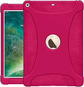 AMZER AMZ203684 Rugged Silicone Skin Jelly Slim Protective Heavy Duty Shockproof Anti Slip Kids Friendly Case for The New 9.7 iPad 2018 - Hot Pink
