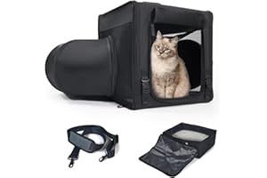 MOYSOON Cat Travel Carrier with Litter Box 2-in-1 Portable Double Cat Carriers for 2 Cats and Pet Shelter Ideal for Multiple Cats Soft Foldable Design with Shoulder Strap Large Size Single Black