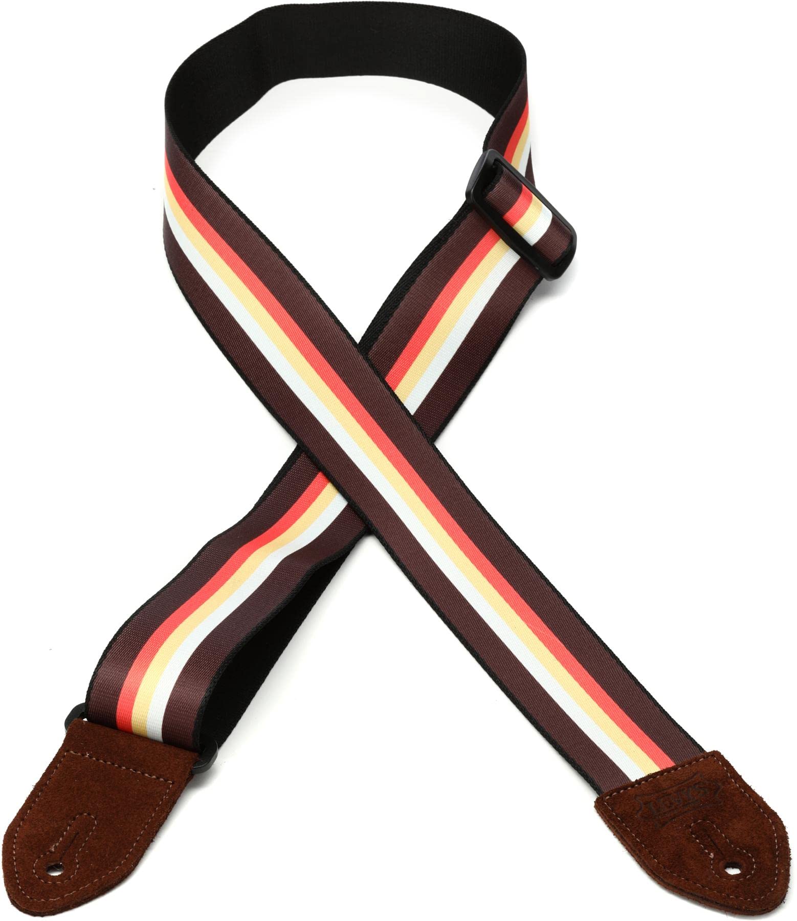 Levy's Leathers 2" Polyester Guitar Strap 3-Bar Stripe Design; Brown, Red, Yellow, and White MP2-001