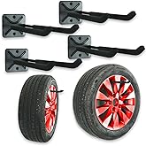 Heavy Duty Garage Tires Hooks Wall Mounted Hanger Tool Organizer Rack Hardware Steel Metal Multi-Tools Storage Utility Hooks with Screws and Anchors(4, Black)