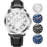 Taxau Leather Watches for Men Casual Men's Waterproof Watch Luxury Dress Men Watch Classic Stainless Steel Analog Quartz Mens Wrist Watches with Date Luminous Large Face