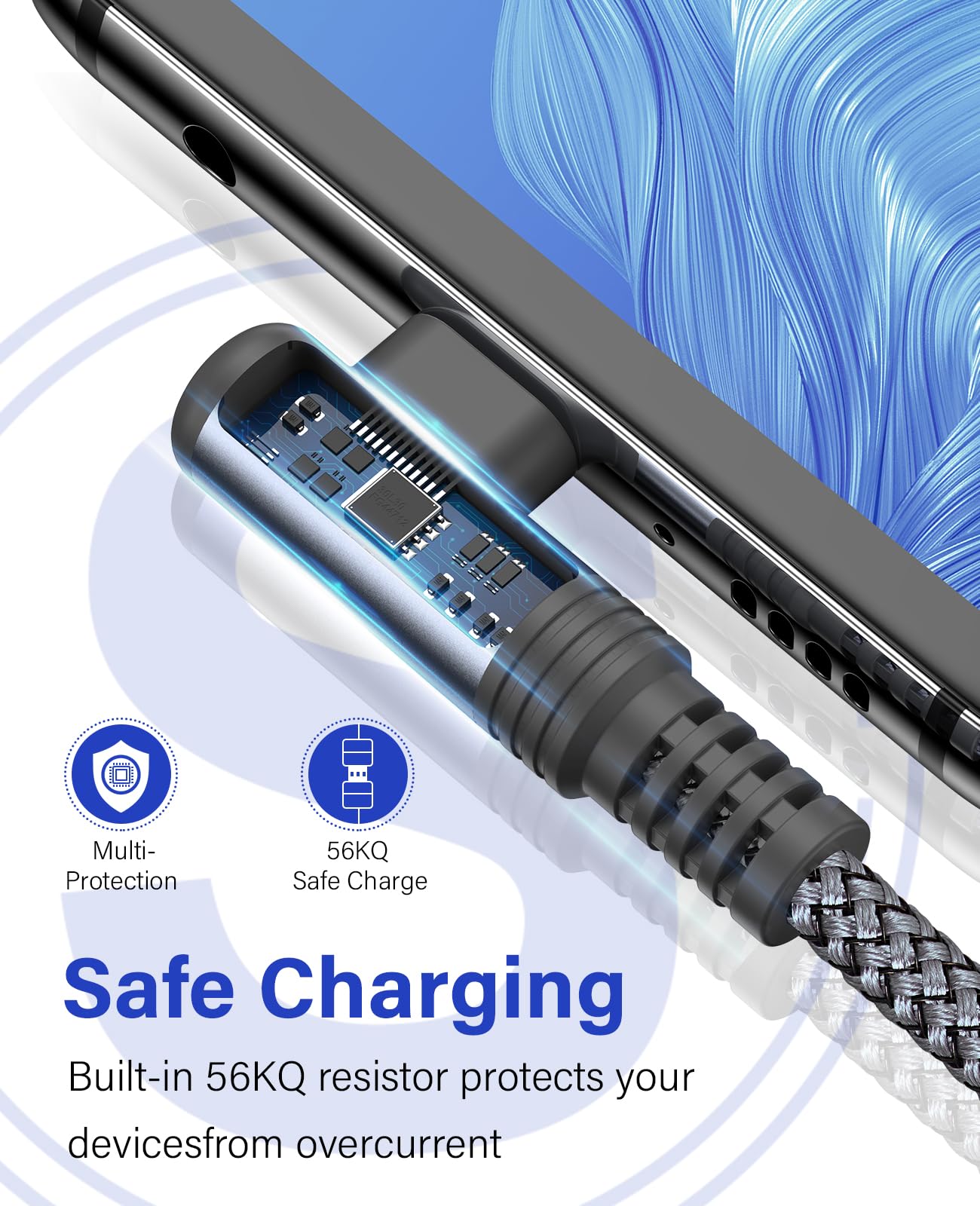 sweguard iPhone 16 Charger USB to Type C Cable 90 Degree [2-Pack,6.6FT] Fast Charging Cord for iPhone 16 15 Pro Max Plus Samsung Galaxy S25 S24 S23 S22 S21 S20 A54 A15 Note Flip LG Pixel Moto