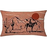 AOFANGGO Vintage Southwestern Landscape Pillow Cover 12x20 Sofa Pillowcase Ratro Western Equestrian Cowboy Orange Rust Desert Sunset Throw Pillowcase Lumbar Home Decoration