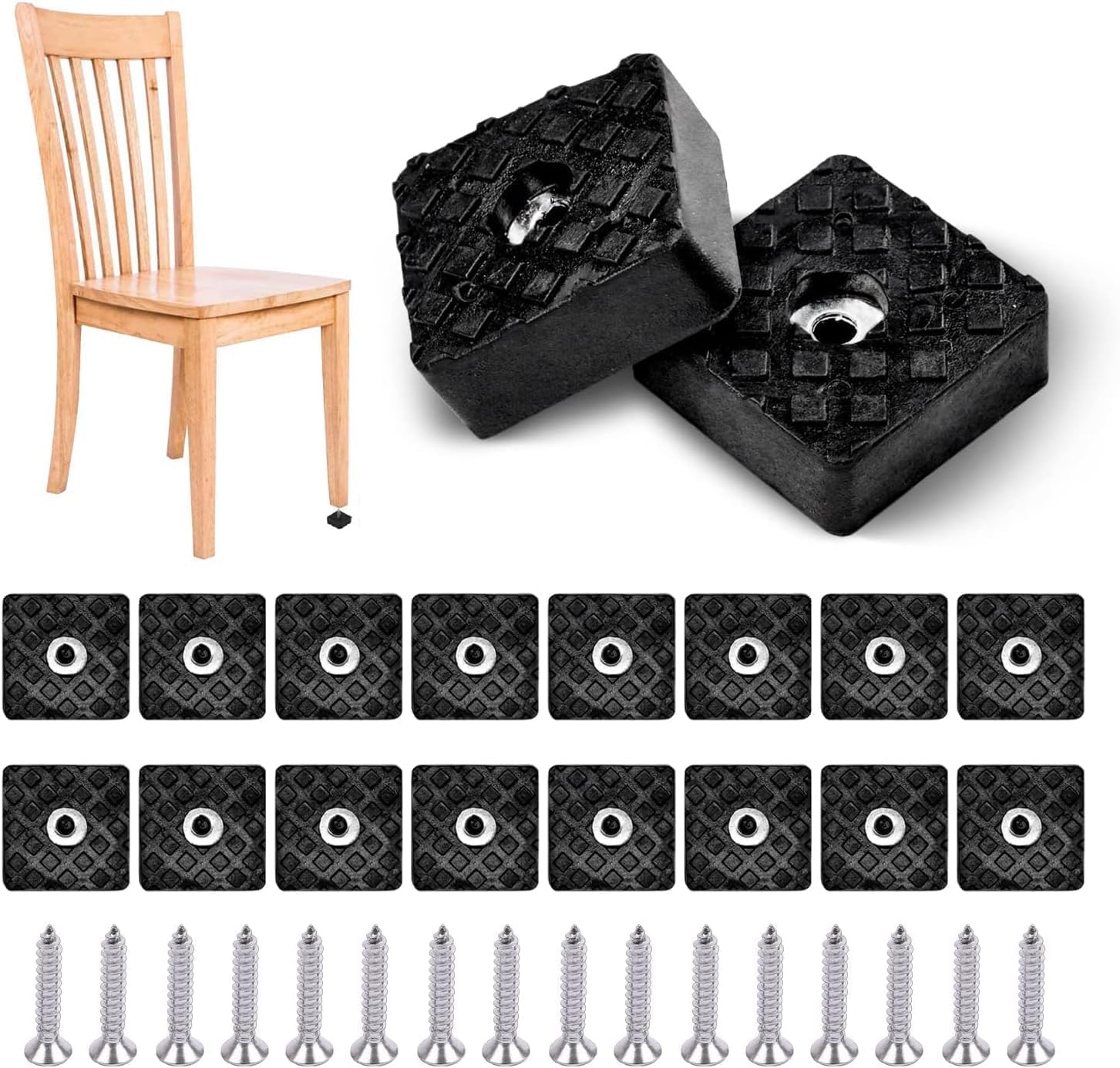 DGHOME 16 Pcs Non-Slip Rubber Furniture Feet Pads with Screws, Heavy Duty 30mm x 30mm Square Floor Protector Pad for Chairs, Table, Sofa Leg, Garden Table(Black)
